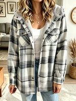 Women's Casual Loose-fit Plaid Hoodie Coat