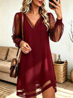 Women's Glitter Sheer Sleeve Asymmetrical Shift Dress