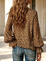 Retro Fashion Leopard Pattern Ruffle Art Stylish Long Sleeve Shirt