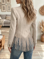 Women's Fringe Hem Double-Breasted Woolen Blazer
