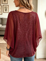 Women's Glitter Shimmer Sheer Cape Sleeve Top