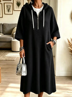 Women's Half-Zip Waffle Knit Hooded Midi Dress