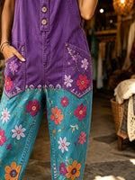 Women's Two-Tone Floral Print Overalls