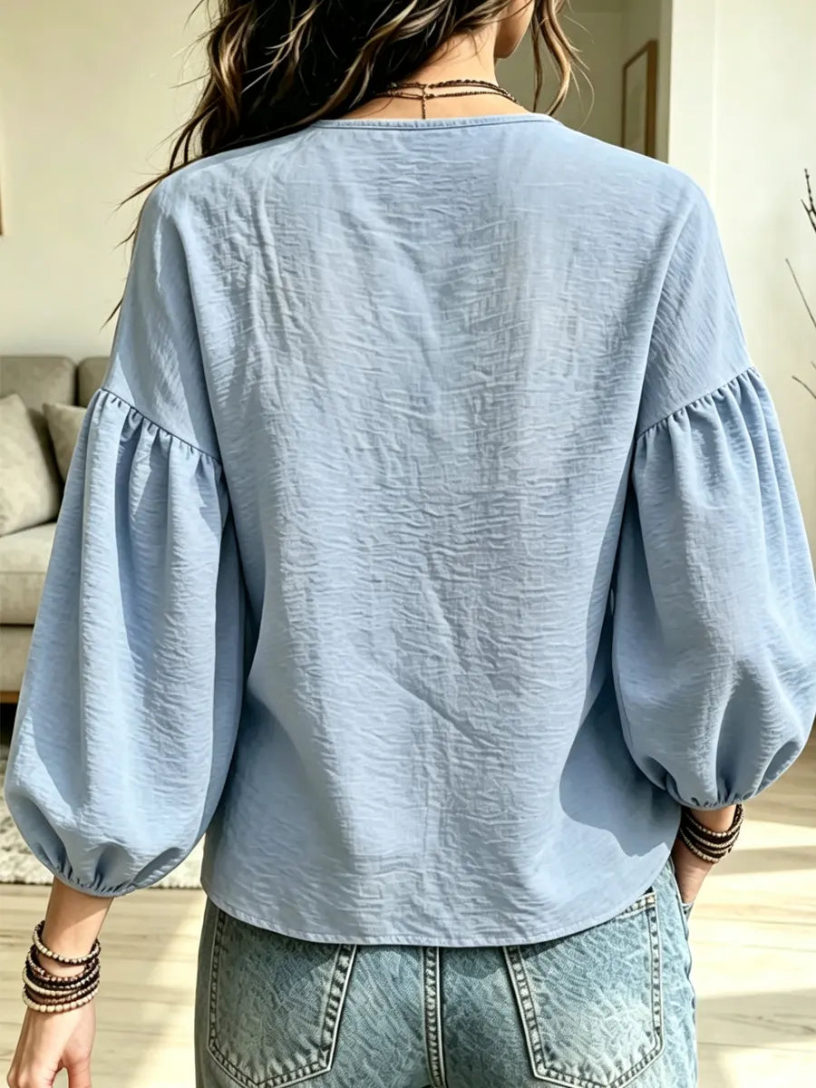 Retro Art V Collar Casual Stylish Long Sleeve Cotton Linen Shirt