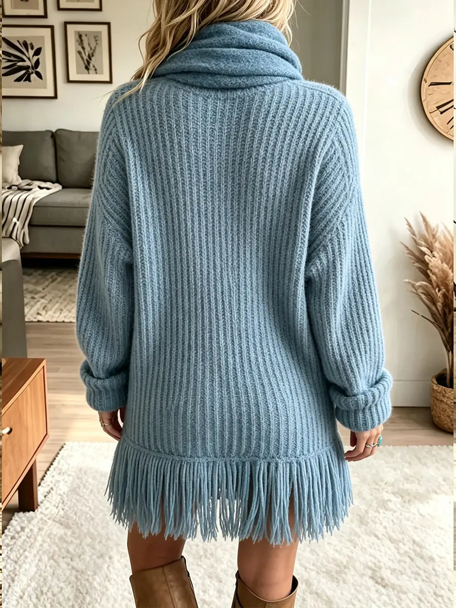 Women’s Vintage Fringe Raw-edge Knitted Dress