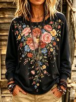 Women's Vintage Floral Bouquet Print Long Sleeve Top