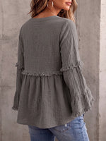 Women's Vintage Elegant Textured Crinkle Pleats Tunic Blouse