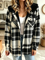 Women's Casual Loose-fit Plaid Hoodie Coat