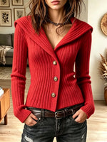 Retro Solid Color Art Casual Stylish Long Sleeve Knitted Cardigan Sweater