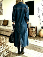 Women's Plaid Patchwork Denim Shirt Maxi Dress