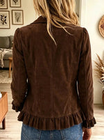 Women's Ruffled Trim Double-Breasted Suede Blazer