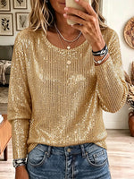 Vintage Elegant Sequined Long Sleeves Shirt