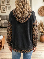 Women's Leopard Santa Glasses Double-Layer Hoodie
