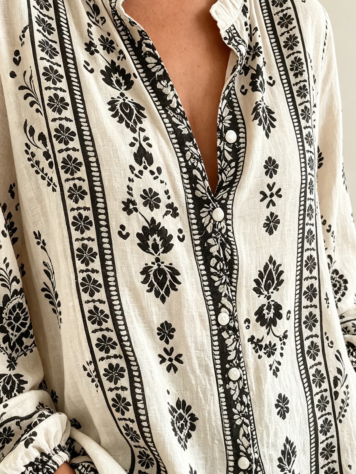 Women's Tribal Print Button-Down Blouse