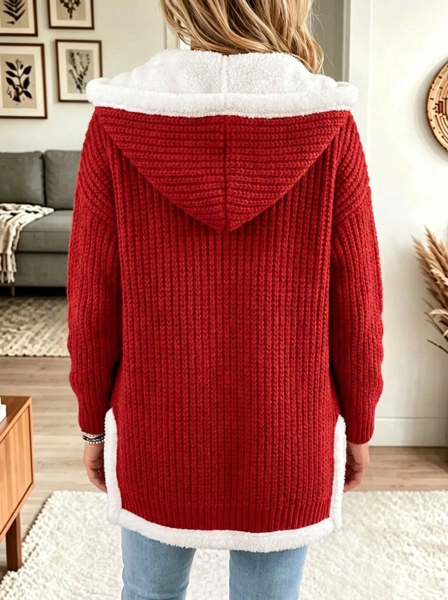 Women's Sherpa Fleece Lined Hooded Knit Cardigan