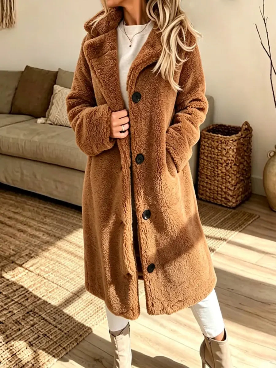 Retro Warm Art Button Cashmere Casual Stylish Lapel Long Sleeve Coat