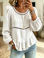 Women's Hollow-out Irregular Hem Long-sleeve Shirt