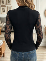 Women's Floral Lace Cutout Mock Neck Top