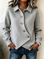 Women Camel Asymmetric Button Lapel Soft Wool Blend Jacket
