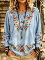 Women's Floral Vine Print Long Sleeve Top