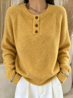 Retro Elegant Button Round Neck Art Casual Stylish Long Sleeve Knitted Sweater