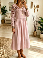 Women's Crochet Cutout Yoke Midi Dress