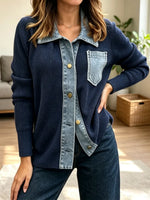 Retro Loose Art Casual Denim Patchwork Stylish Long Sleeve Cardigan Top
