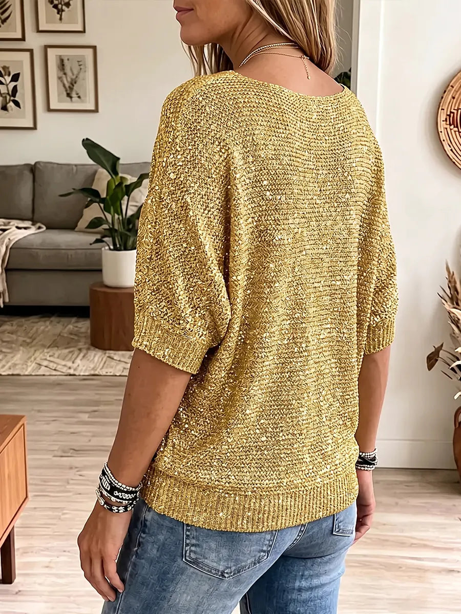 Vintage Elegant Glitter Knit Shirt