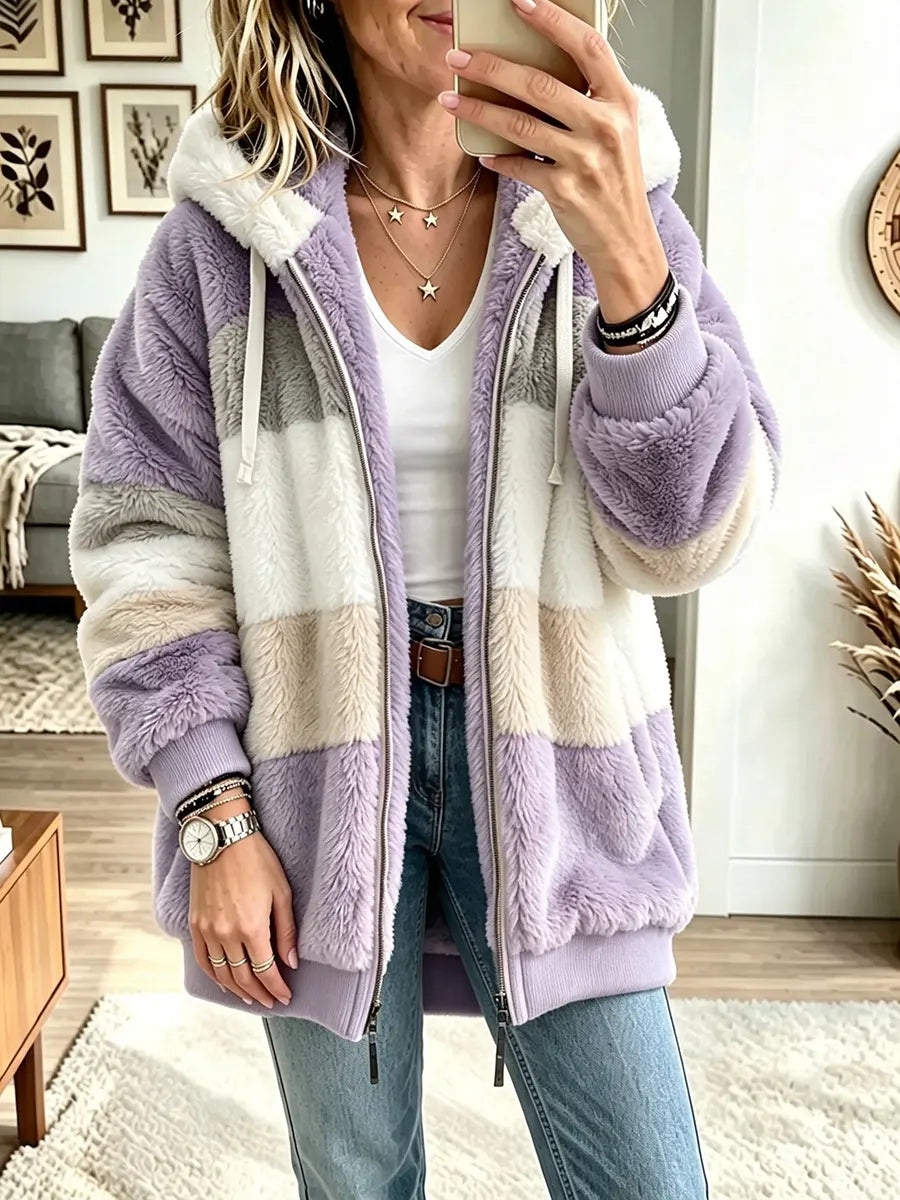 Women's Color-block Warm Hooded Coat