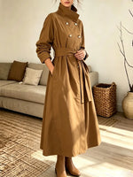 Retro Chic Stand Collar Art Button Cozy Casual Stylish Long Sleeve Coat