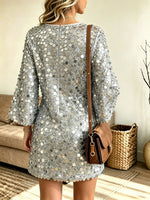 Women's Sequin Bell Sleeve Shift Mini Dress