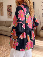 Vintage Elegant Ruffled Floral Patterned Shirt