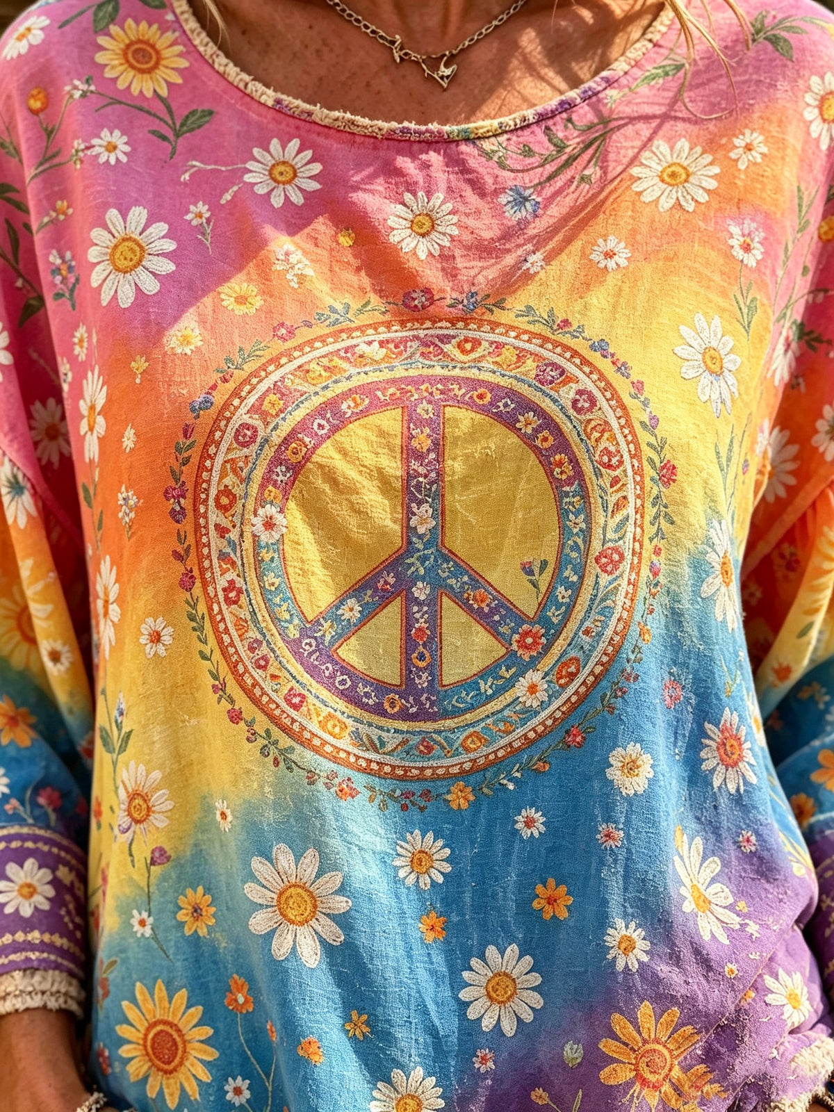 Women's Tie-Dye Daisy Peace Print Blouse