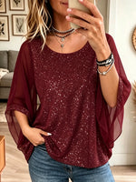 Women's Glitter Shimmer Sheer Cape Sleeve Top