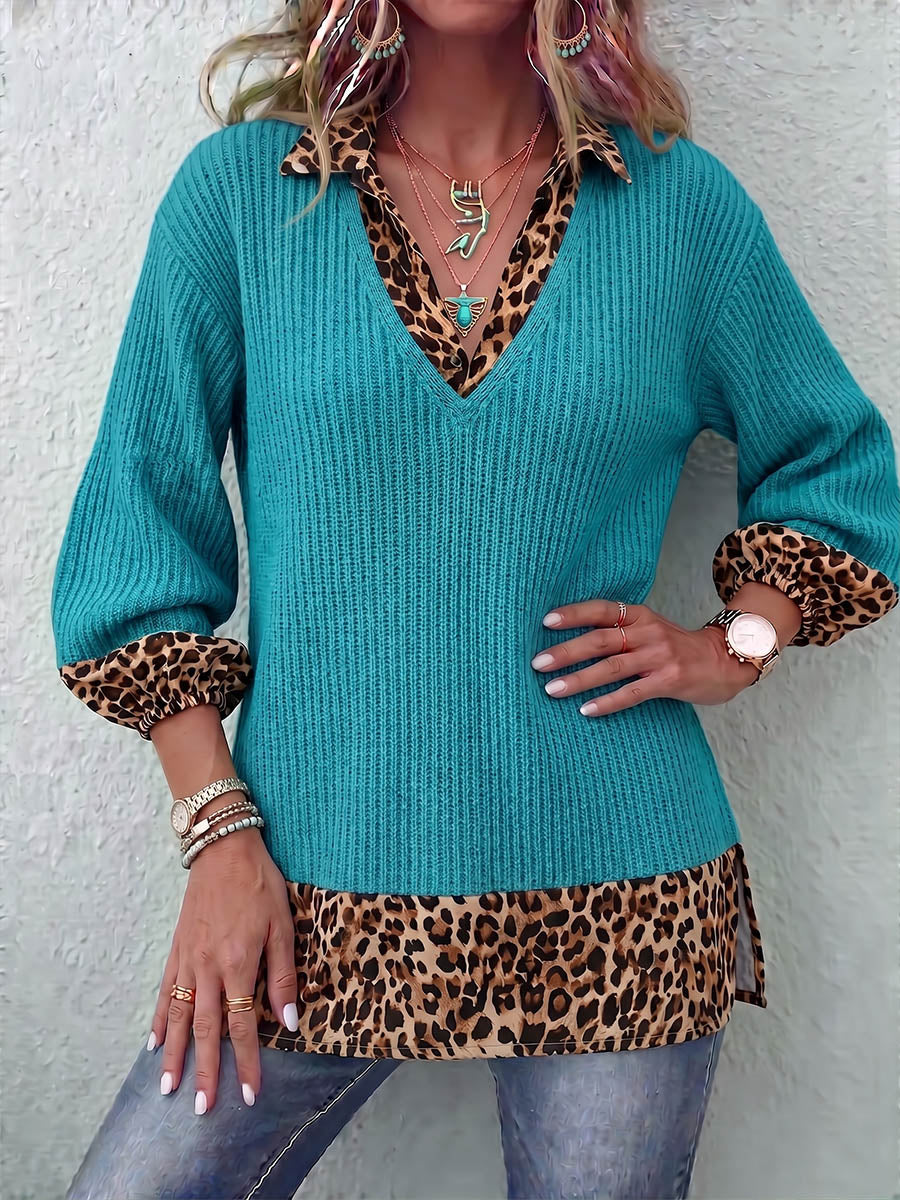 Vintage Elegant Patchwork Leopard Print Sweater