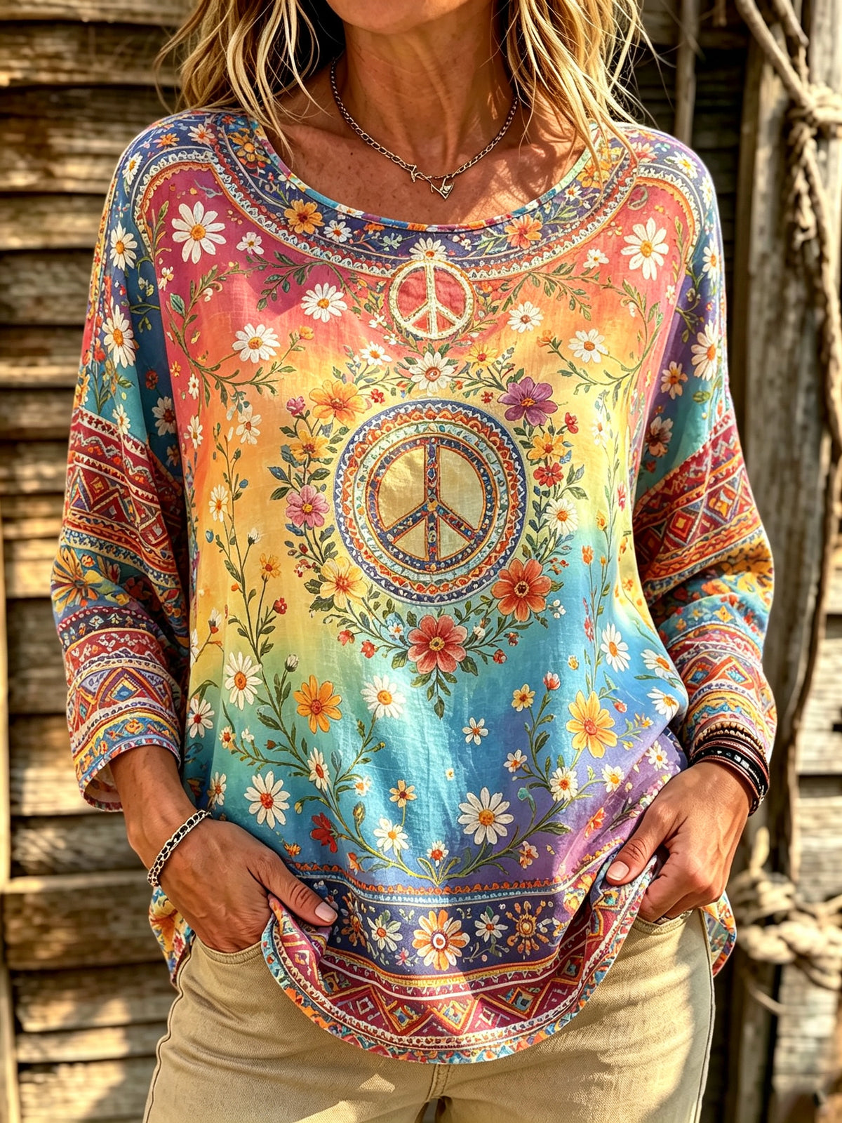 Women's Daisy Peace Mandala Print Blouse