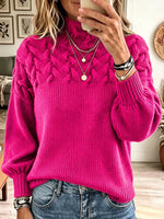 Vintage Elegant Cable Braided Details Turtleneck Long-sleeved Sweater