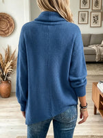 Women's Asymmetric Button Draped Cowl Neck Knit Sweater