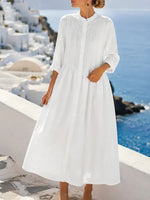 Women's Pleated Band Collar Shirt Dress