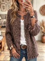 Women's Marled Knit Fringe Trim Button Front Cardigan Coat