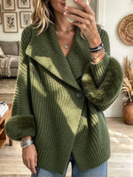 Women's Faux Fur Trim Ribbed Cardigan Coat
