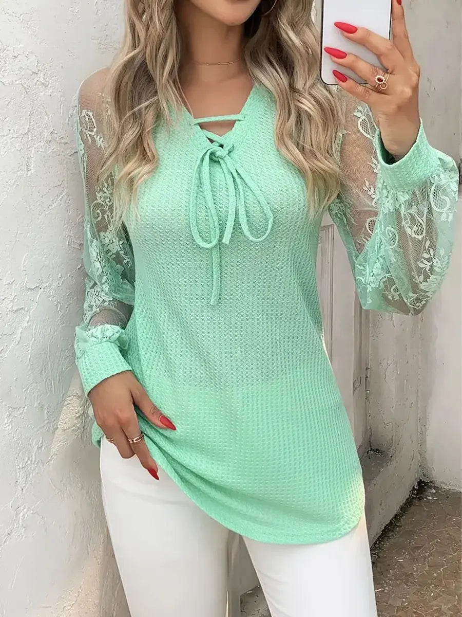 Retro Elegant Lace Floral Hollow Patchwork Long Sleeve Casual Stylish Shirt