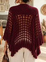 Women's Bohemian Style Hollow Crochet Tassel Shawl Cape Cardigan