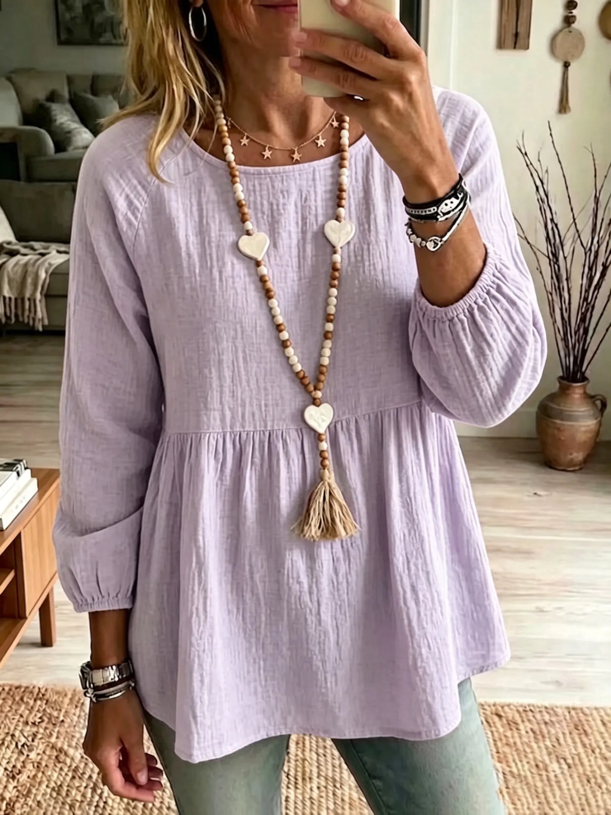 Women's Babydoll Crinkle Cotton Tunic Top