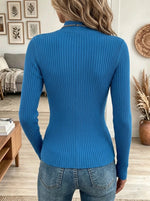 Women's Pleated Fold Mock Neck Ribbed Sweater