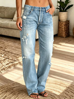 Women's Distressed High-Waisted Straight Jeans