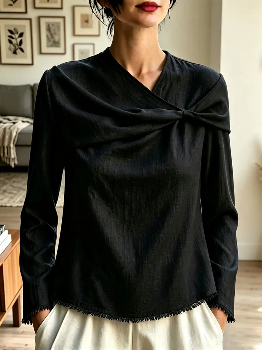 Retro Loose Twisted Art Casual Stylish Long Sleeve Cotton Linen Shirt