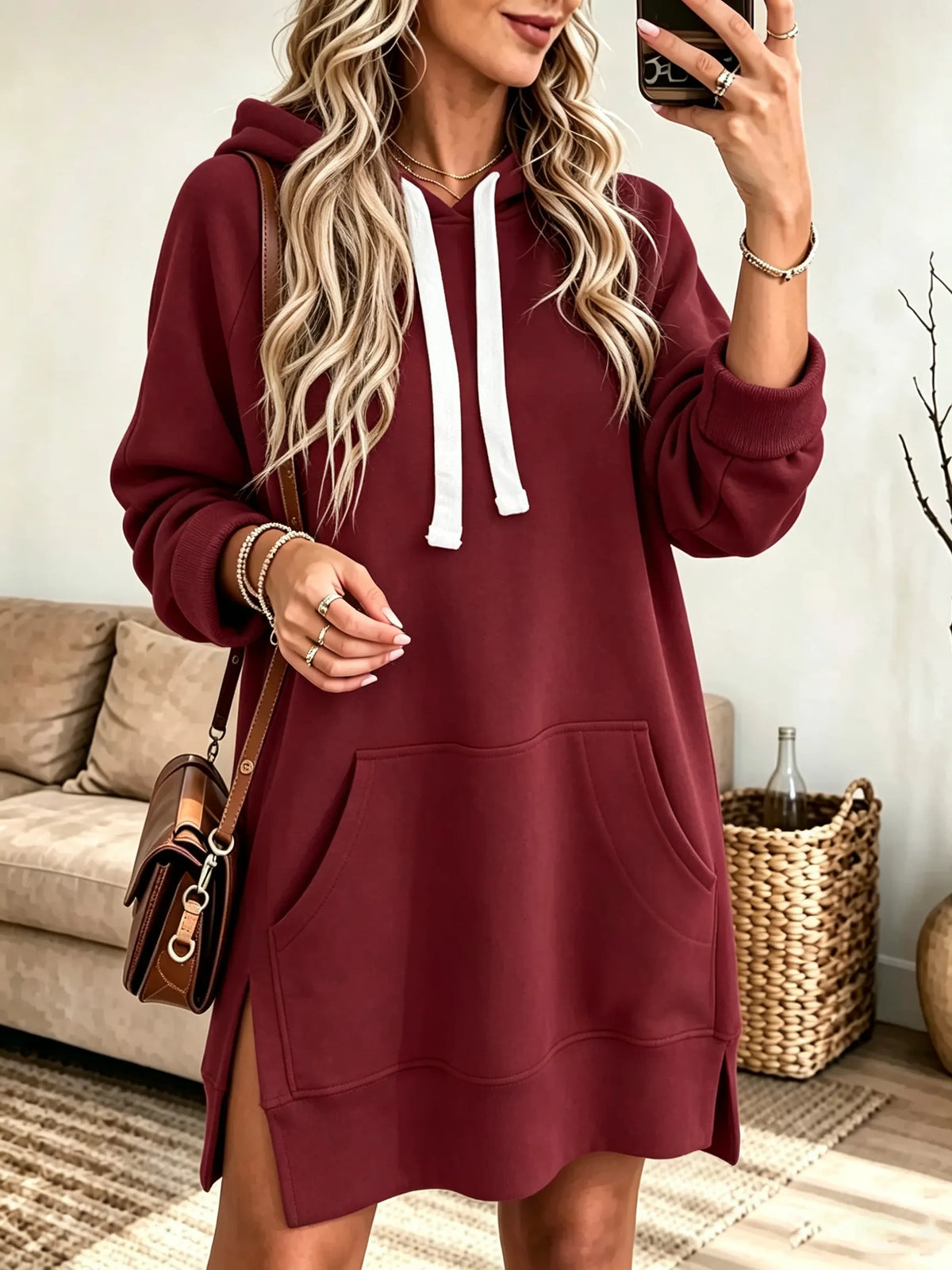 Women's Drawstring Hooded Sweatshirt Dress