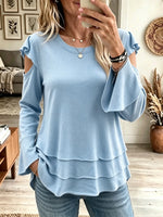 Women's Cold-Shoulder Tiered Ruffle Hem Knit Top