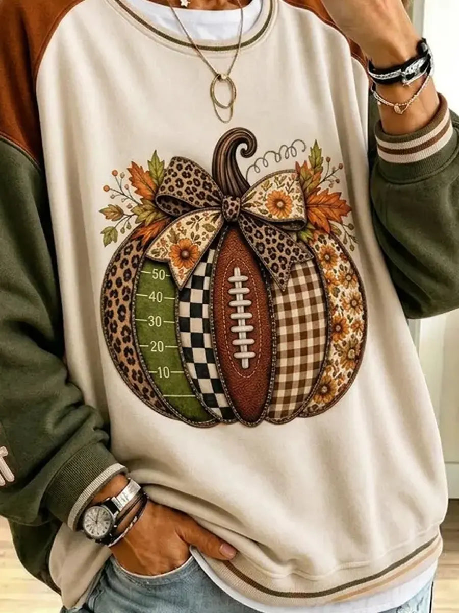Vintage Pumpkin Autumn Pattern Art Casual Stylish Long Sleeve Sweatshirt
